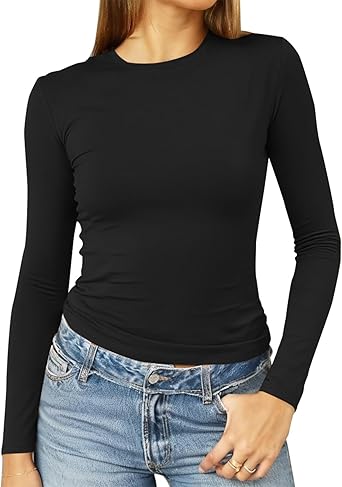 Women's Long Sleeve Shirts Spring 2026 Casual Basic Going Out Crop Tops Slim Fit Tight Y2K Clothes
