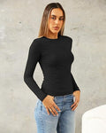 Women's Long Sleeve Shirts Spring 2026 Casual Basic Going Out Crop Tops Slim Fit Tight Y2K Clothes